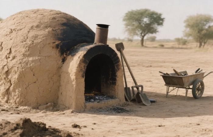 traditional earth kilns and small intermittent carbonizer.jpg