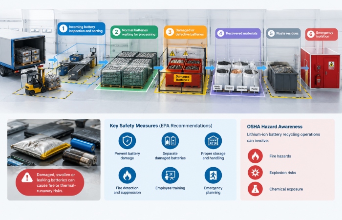 Lithium battery recycling plant safety zones